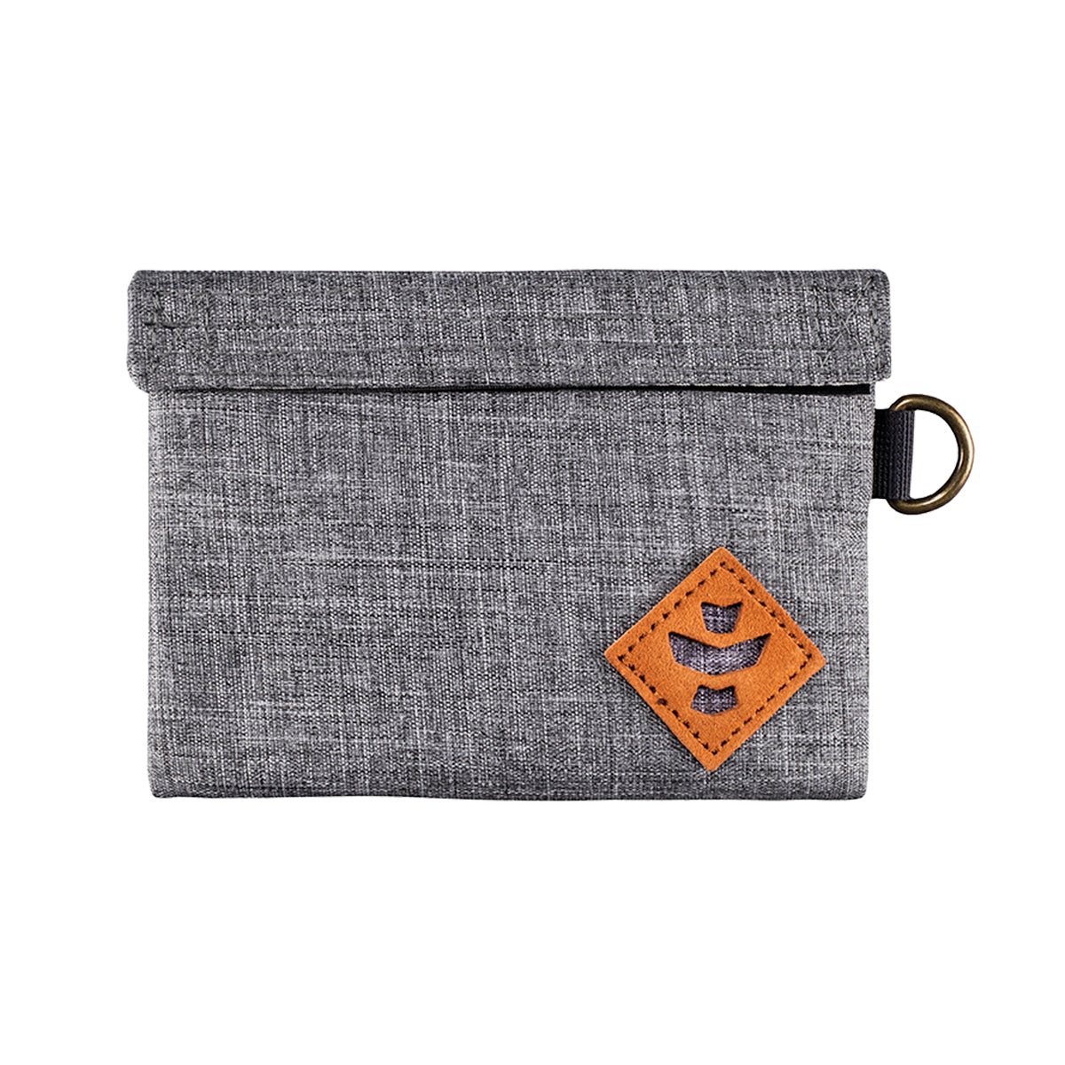 revelry the mini confidant smell proof small stash bag crosshatch grey front view.jpg revelry the mini confidant smell proof small stash bag crosshatch grey front view.jpg